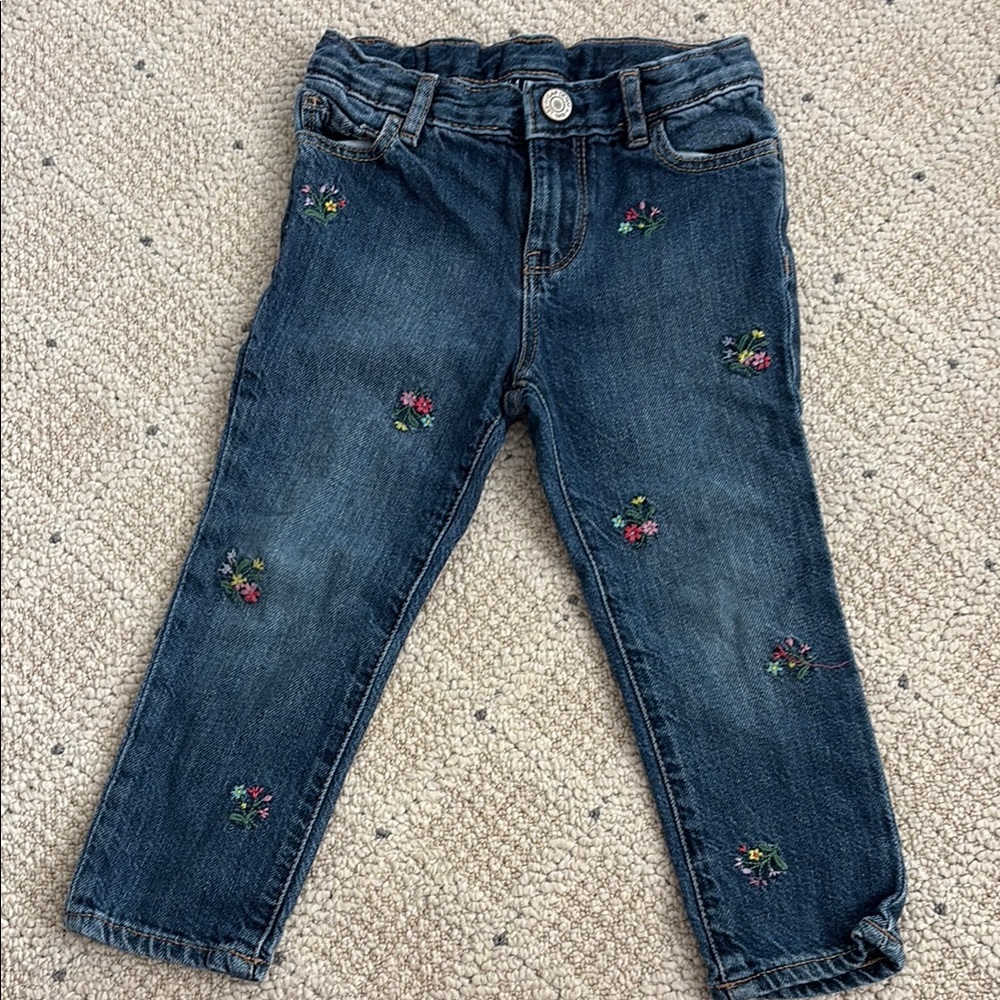 GAP Floral Embroidered Straight-Leg Jeans 3T